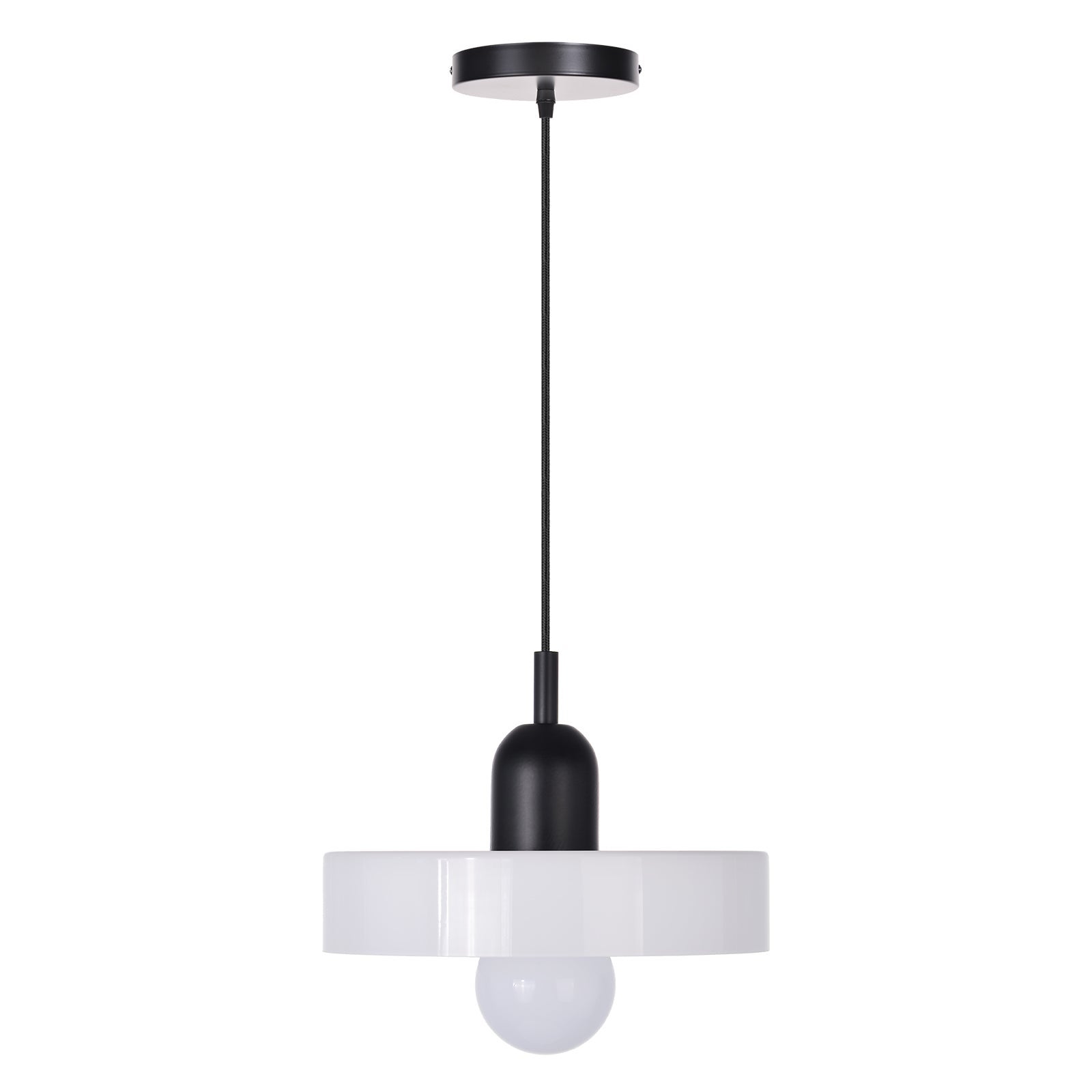 Suspension Rétro E27 Noir Et Blanc - Lampe Salon, Métal, 35cm Diamètre, 140cm Hauteur