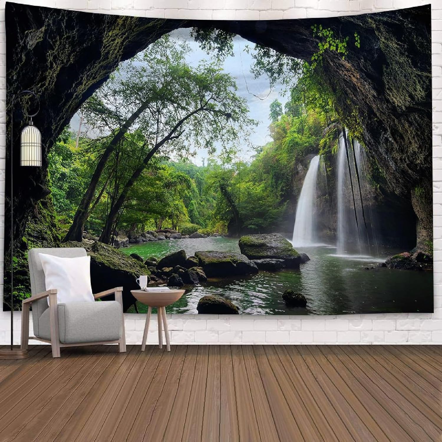 Gobelin 200*150 cm, góra, jezioro, otwór, wodospad, do powieszenia na ścianie, natura, jezioro, gobelin, las, krajobraz, drzewo