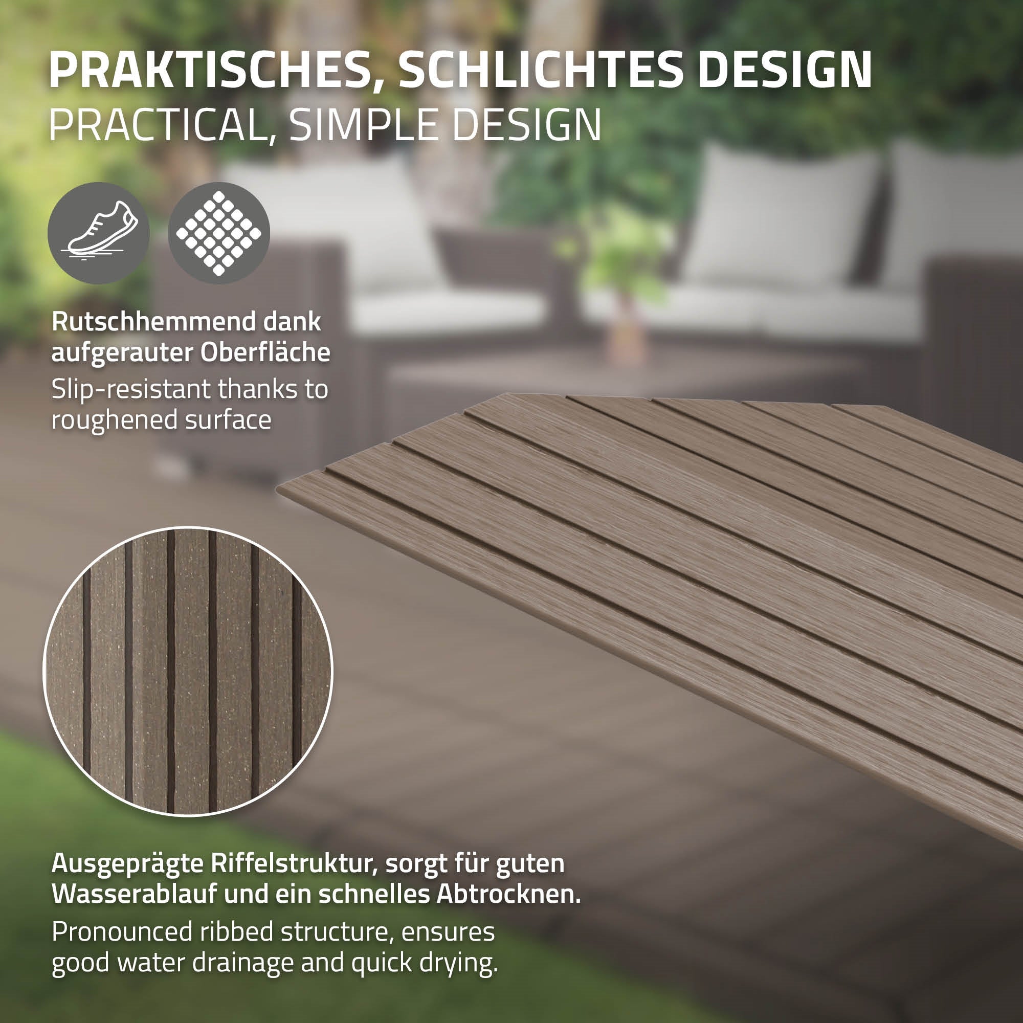 ML-Design listwa narożna lewa wpc ciemnobrązowa 38x2x7,5 cm profil drewnopodobny ryflowany z odpływem wzmocniona baza system klik obróbka krawędzi - 4