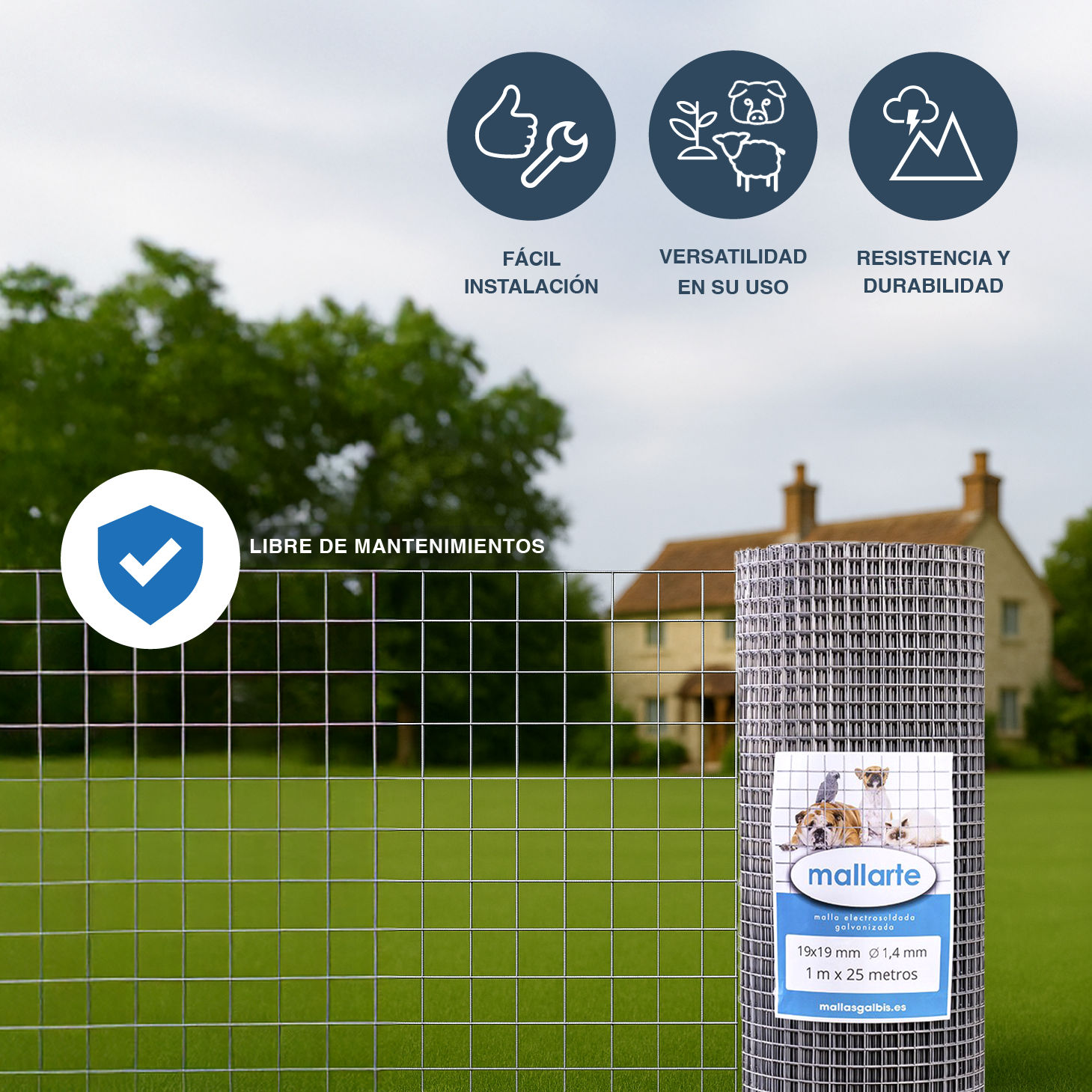 MALLARTE | Rete Elettrosaldata 19/19/1.40mm | Rotolo da: 1m | Colore: grigio | Diametro: 1,4 mm - 3