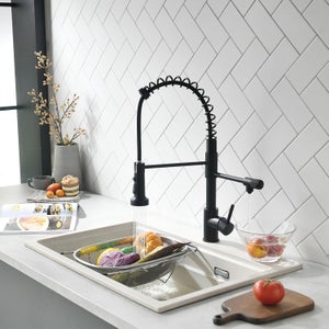 Lana | Rubinetto estraibile grigio nero a 3 vie | Miscelatore cucina per acqua potabile in acciaio inossidabile | Girevole a 360° Filtra 3 connessioni
