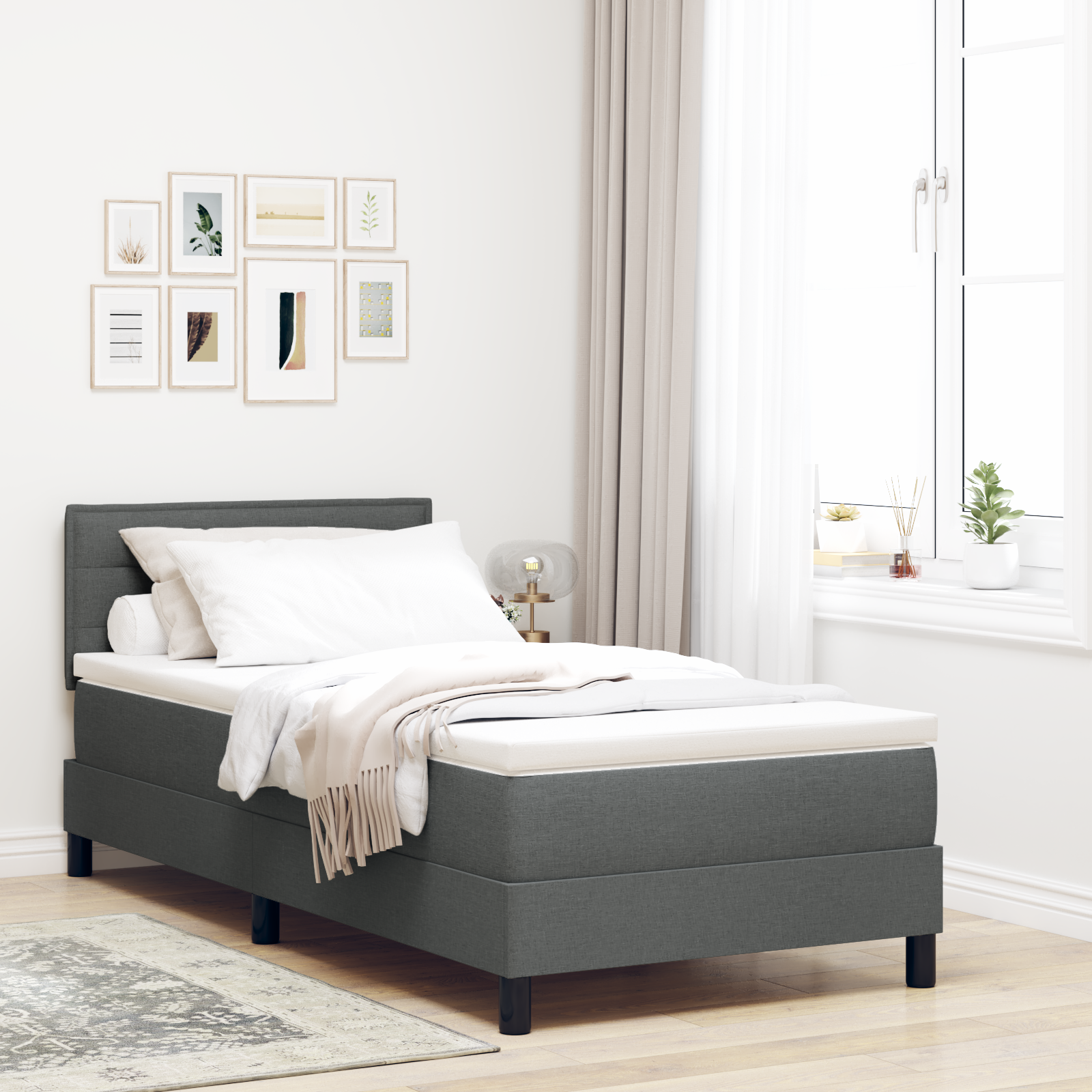 Letto box spring con materasso Grigio scuro 90 x 200 cm Tessuto