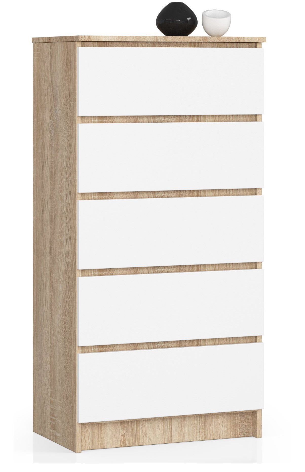 Komoda AKORD K60 Dąb Sonoma 60 cm 5 szuflad kolor Biały mat 60x40x121 cm