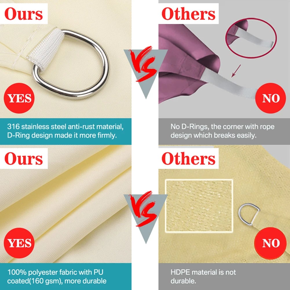 Vela de Sombra, Toldo Rectangular para Exteriores de 2x3 m, Parasol Impermeable Anti-UV, Tela de Sombra para Acampar para jardín, Patio, Piscina - 6