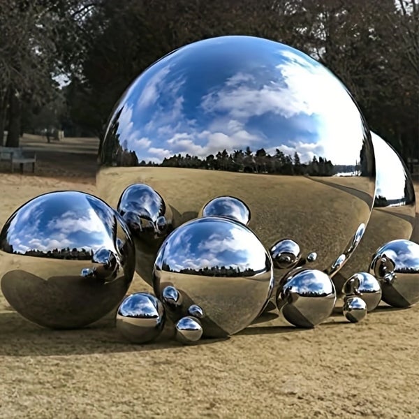 Sfera a specchio da giardino in acciaio inossidabile, sfera decorativa lucidata, emisfero riflettente galleggiante cavo - 3