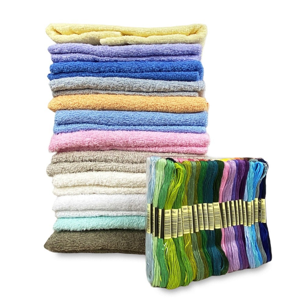 Set Asciugamani Spugna Tela Aida da ricamare Punto Croce 1+1 Viso E OSPITE con Filato in Omaggio Bianco - 3