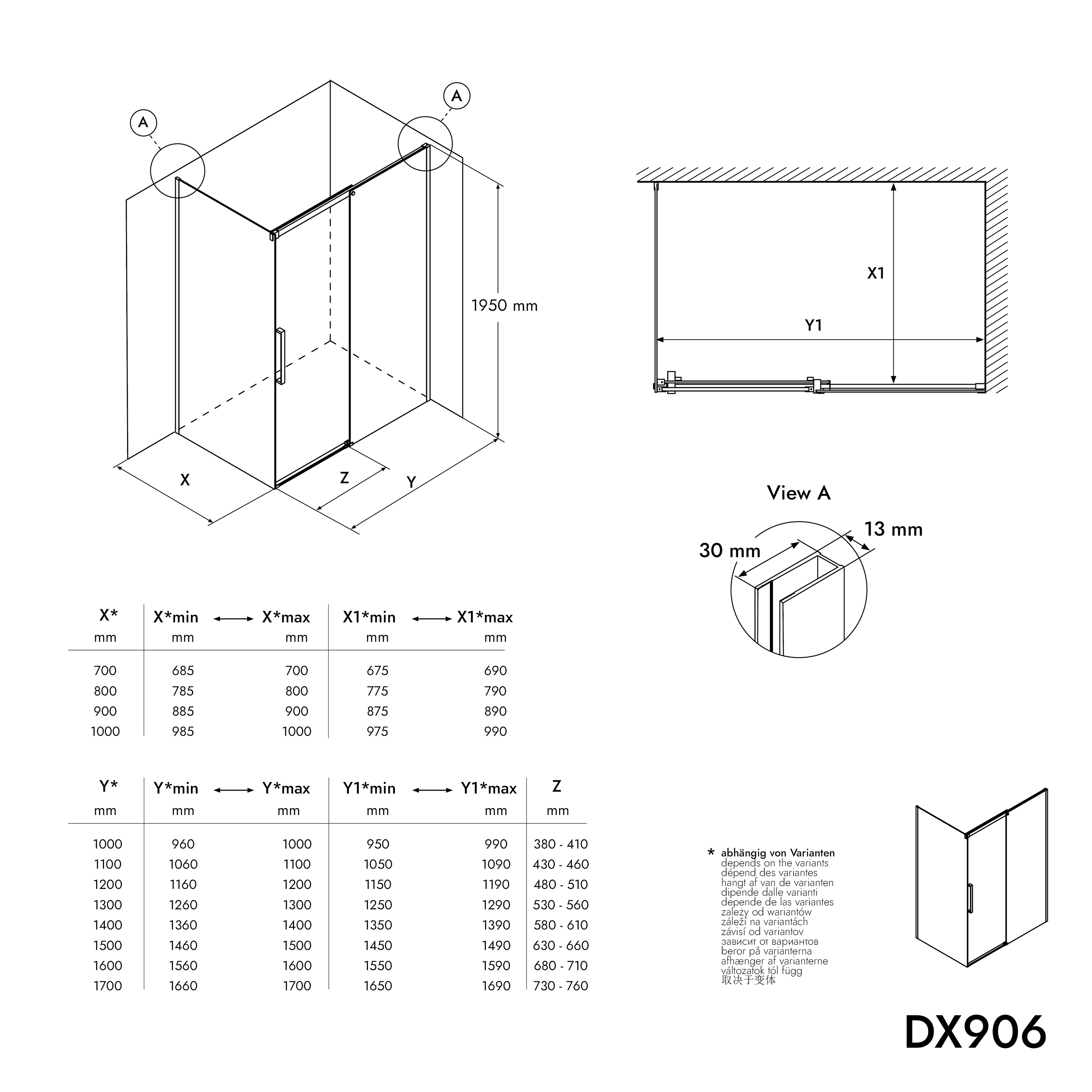 Bernstein Kabina prysznicowa narożna DX906 chrom dzwi przesuwne szkło 8mm - 160x90 - 5