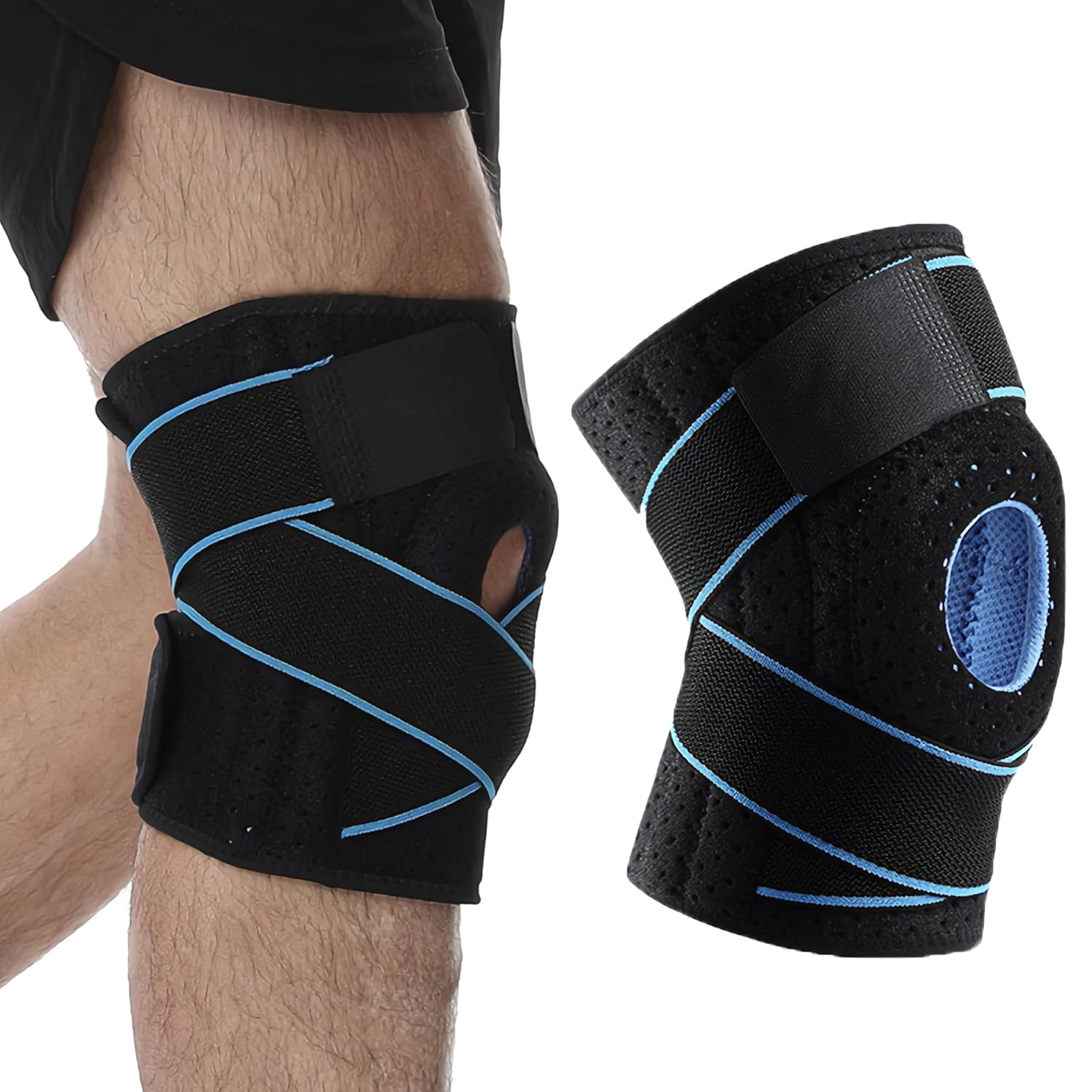 Niebieski regulowany stabilizator kolana – stabilizujący łąkotkę i więzadła – ortopedyczny neopren nylon – do gimnastyki