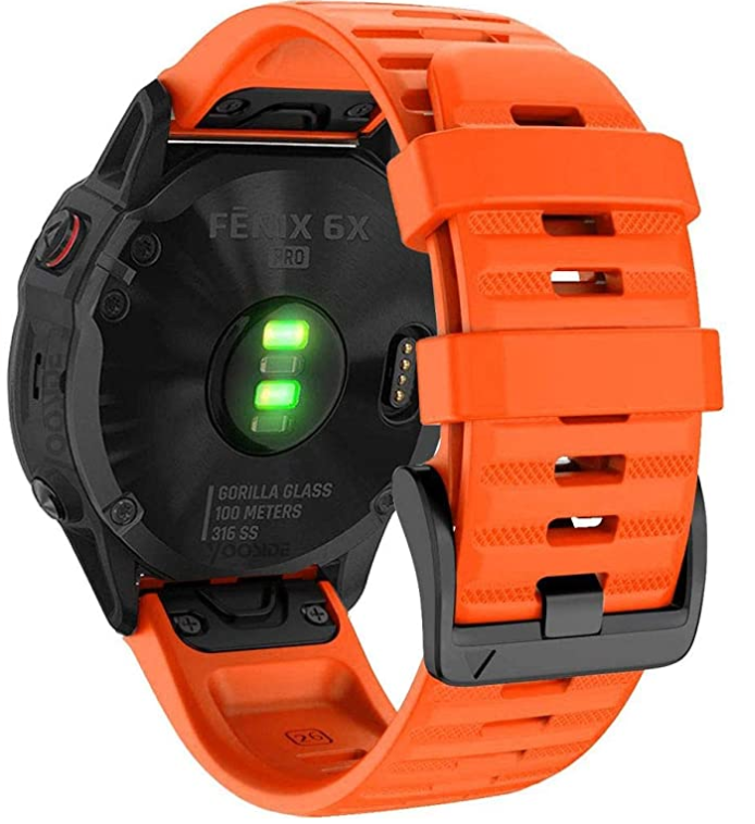 Silikonowa bransoletka Garmin 26 mm Fenix 6X/5X Plus/3HR/Descent MK1, pomarańczowa