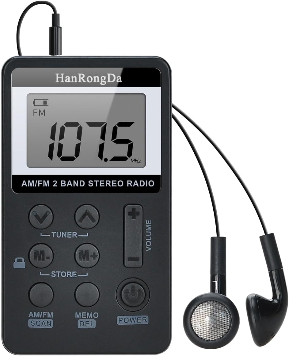 Przenośne radio kieszonkowe, miniaturowy odbiornik AM/FM z akumulatorem i słuchawkami, odpowiednie do biegania, wędrówek, biwakowania i podróży
