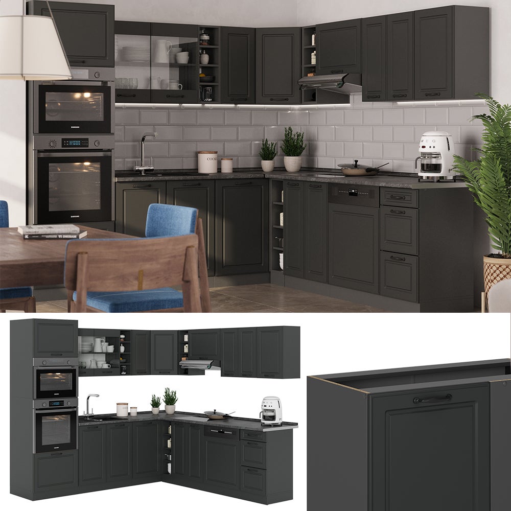 Vicco Cuisine en angle R-Line, Anthracite campagne/Anthracite, 247 x 237 cm sans PT - 7