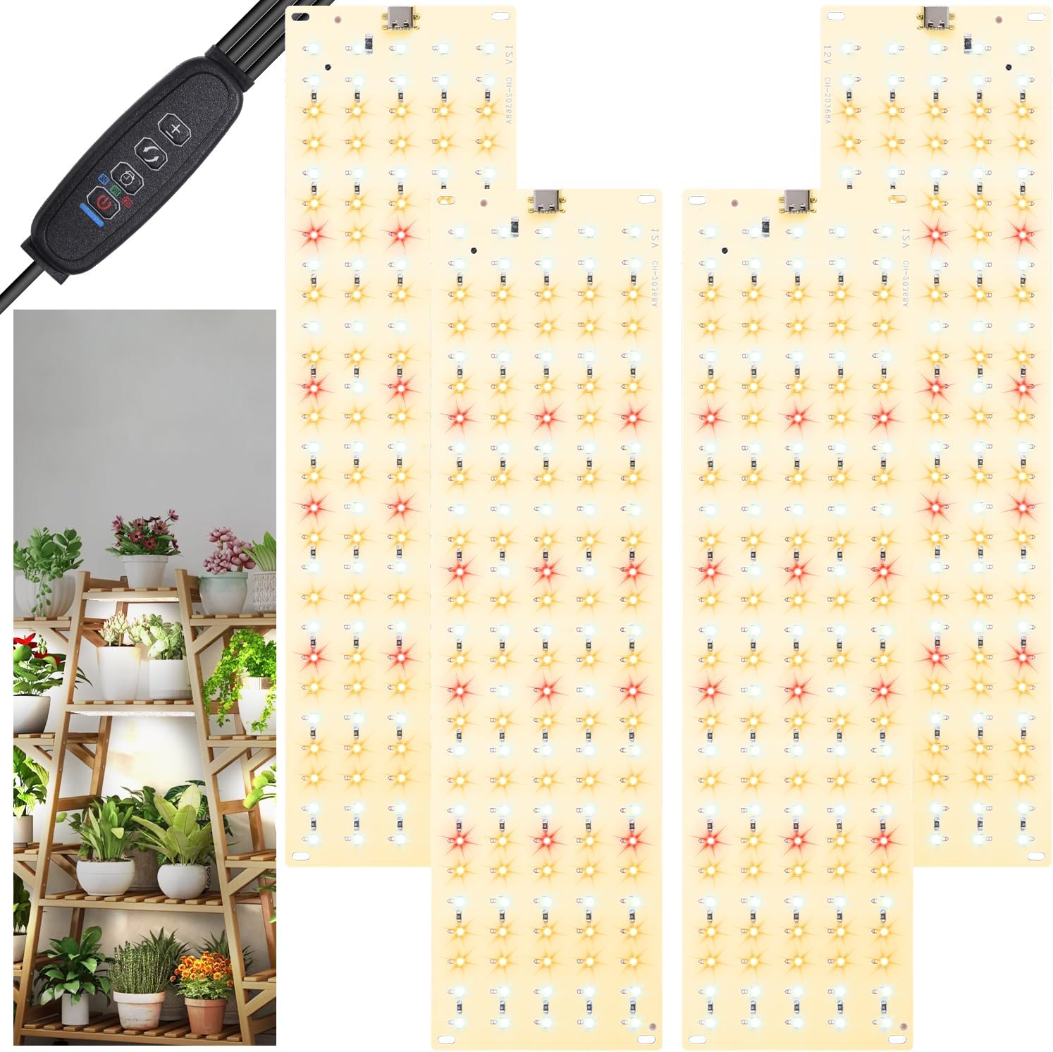 4 szt. Lampa LED do roślin, Lampa LED Ogrodnicza, z Timerem 3/9/12 Godzin, do Siewu Sukulentów Warzyw Kwiatów
