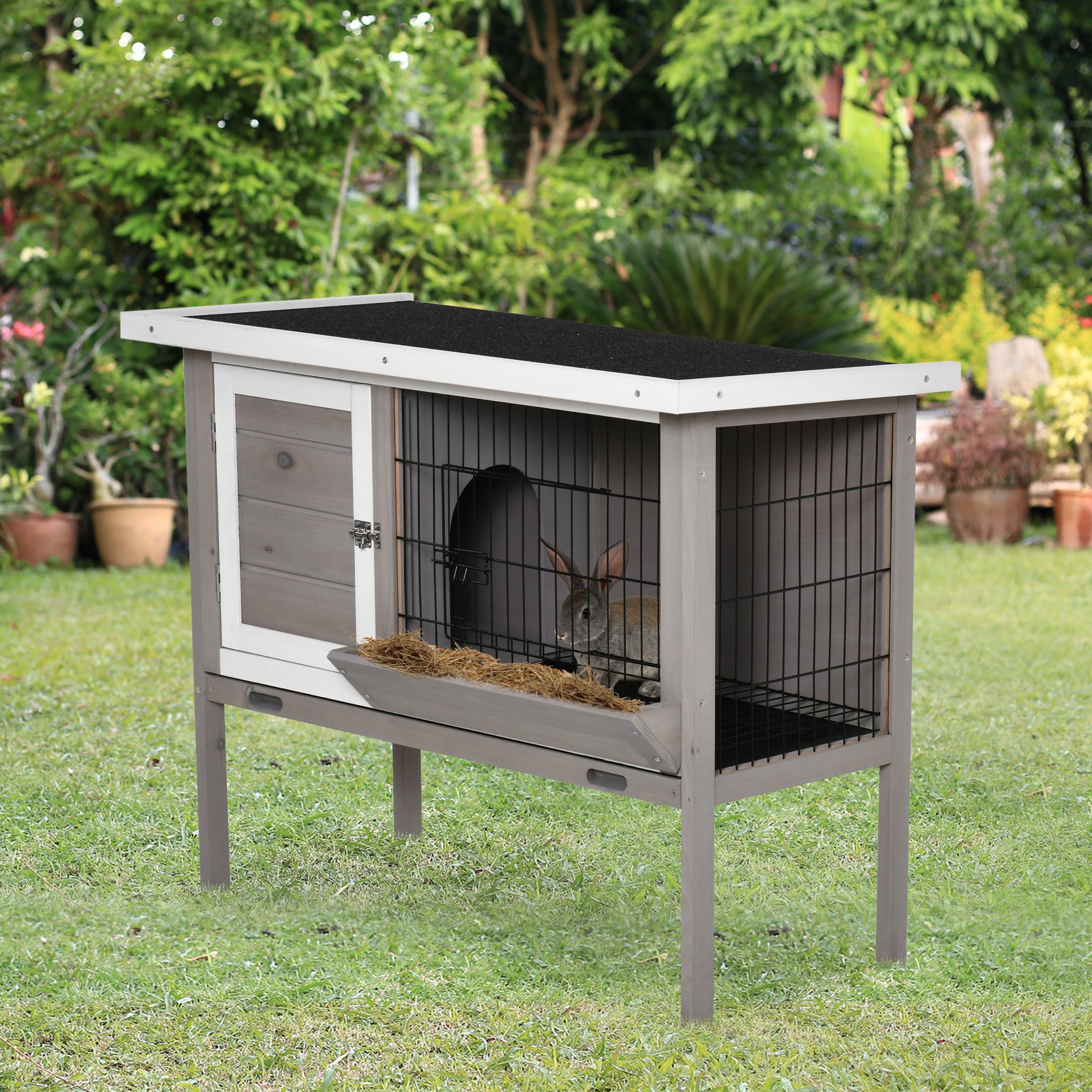 Coelheira de Madeira PawHut Cinzento Madeira de Abeto e Metal 91x46x71cm - 2