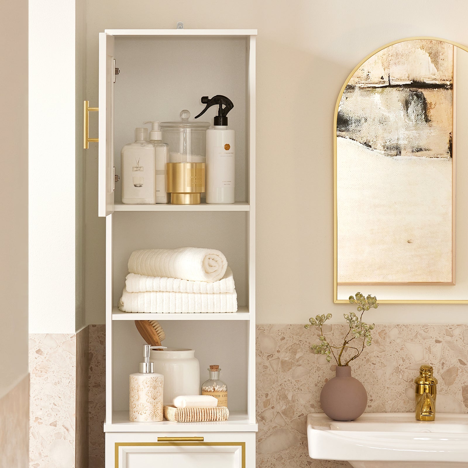 Armario Alto de Baño Mueble Baño Auxiliar Columna de Baño con 1 Puerta 2 estantes y 1 cesto 33 x 32 x 171 cm BZR87-W SoBuy ES - 7