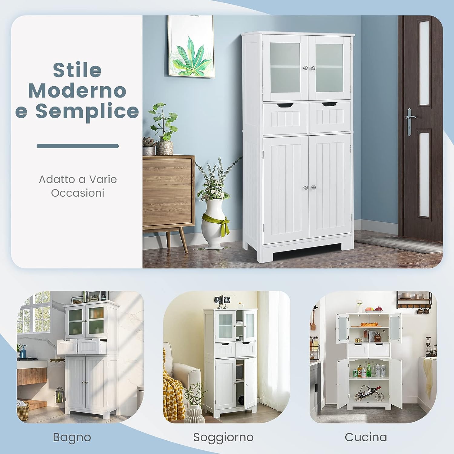 Colonne Salle de Bain Armoire Haute avec 4 Portes 2 Tiroirs,60 x 30 x 128 cm - 6