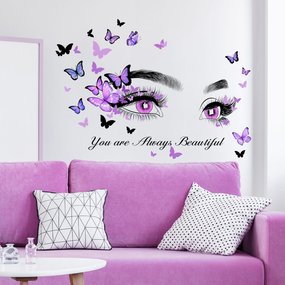 Sticker Mural Oeil Violet Papillon - Décoration Amovible Vinyle Pour Chambre Et Salon