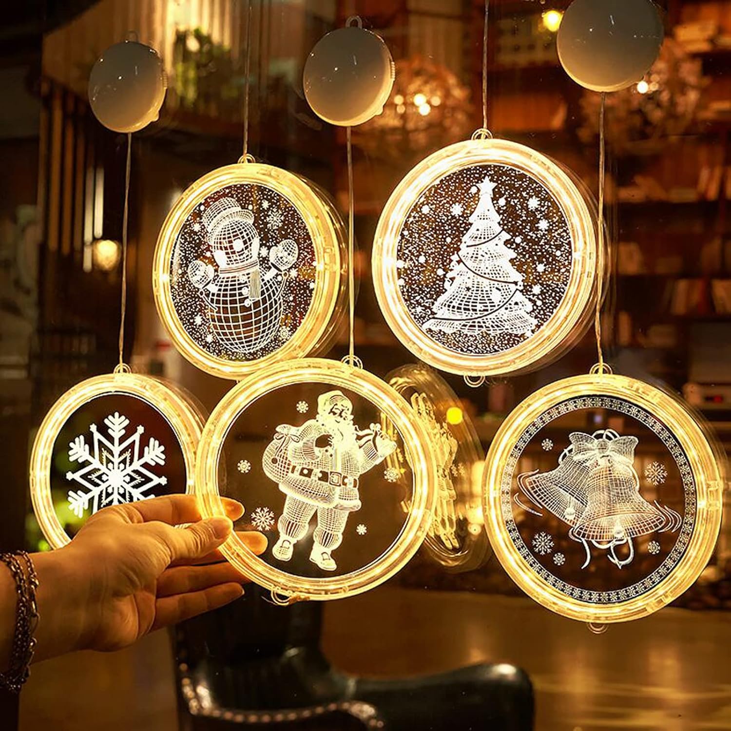 Luzes decorativas de Natal para janelas - Cordão de luzes para árvores de Natal, janelas internas e externas, decoração festiva de parede, branco quen - 4