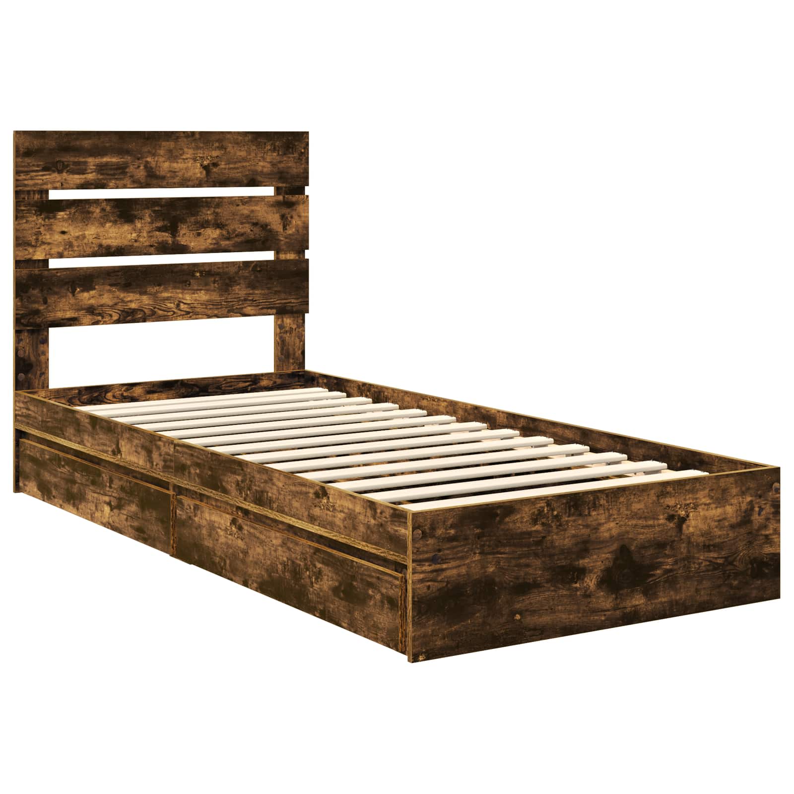 Lit avec rangement, panneau de bois, chêne fumé, pour la chambre, 90 × 190 cm - 4