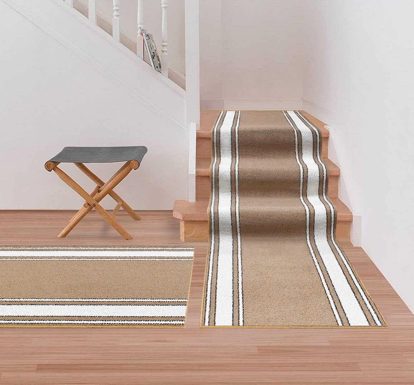 Tapis d'escalier Coureur d'entrée Revêtement de Marche Antidérapant Style Classique Beige 67x120 cm - 7