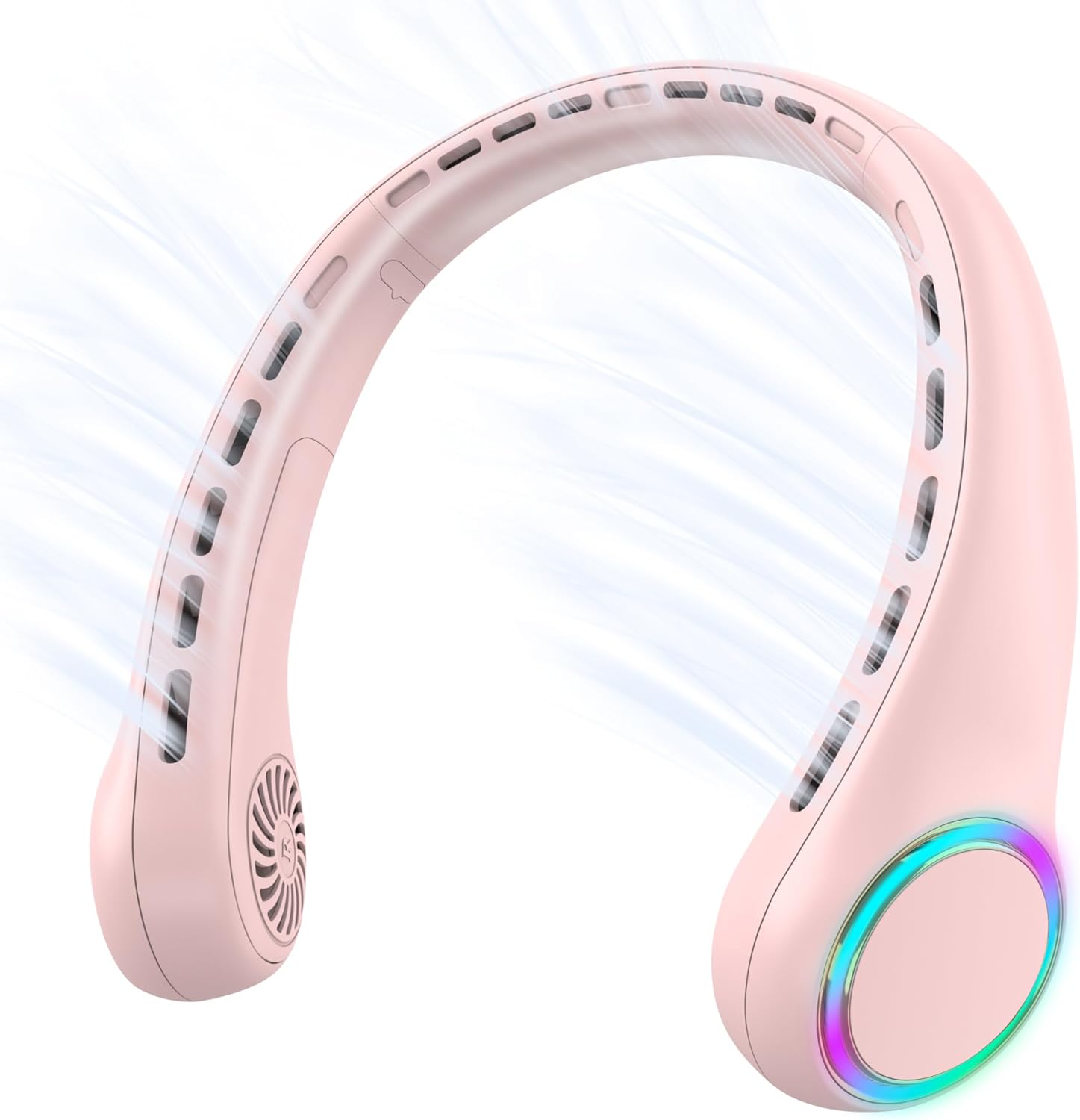Wentylator na szyję, mini wentylator USB, wentylator bezłopatkowy, mocny wiatr i cichy, 4000 mAh, 3 prędkości, różowy