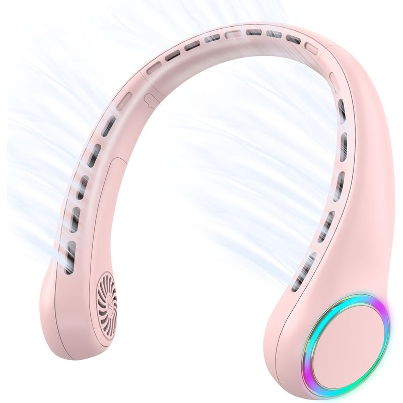 Wentylator na szyję, mini wentylator USB, wentylator bezłopatkowy, mocny wiatr i cichy, 4000 mAh, 3 prędkości, różowy