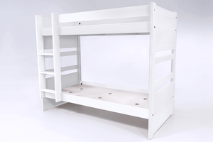 Lit Superposé 2 Places 140x200 Cm - Bois Massif Blanc, Avec échelle Et Rangements, Sans Matelas