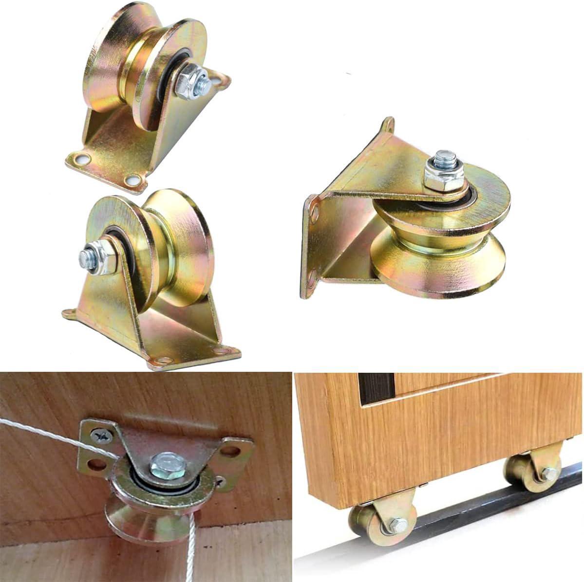4 pièces poulie de levage, poulie simple pour le levage de mouflage, porte coulissante à roulettes, roulette à rainure en V, pour cordes en acier, etc - 4