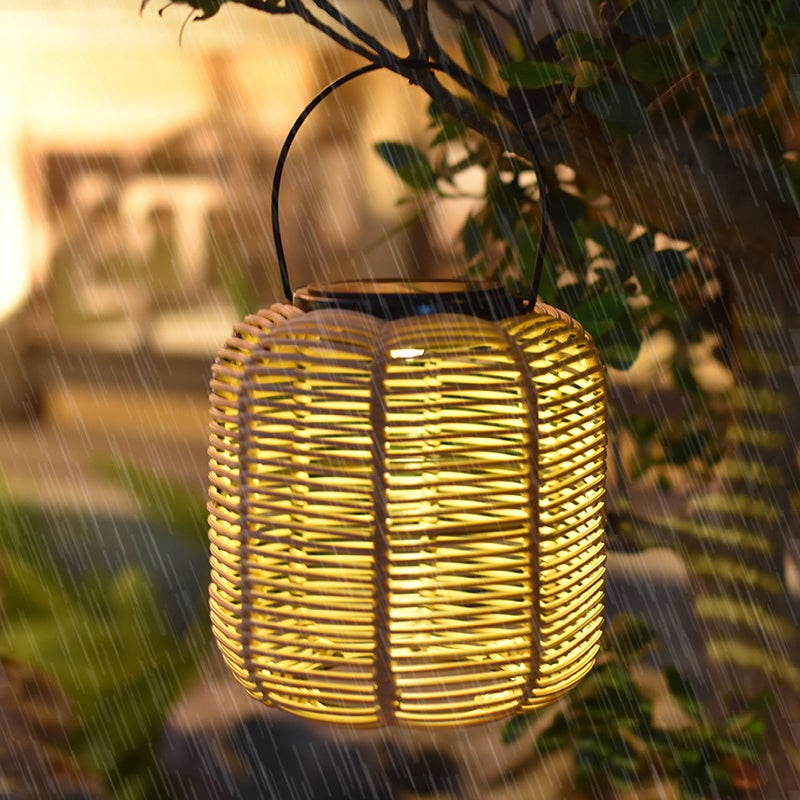 2 pçs lanternas solares ao ar livre à prova dwaterproof água pendurado rattan lanterna luzes solar alimentado lâmpada decorativa para jardim pátio - 4