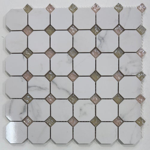 Albedo Pierre - Mosaïque en Céramique Blanc et Verre - Octogone