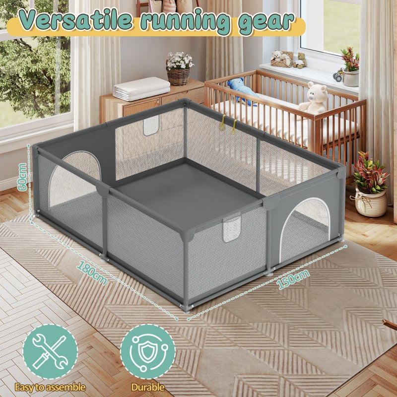 Aire De Jeux Enfant Intérieur Extérieur Parc Bébé Pliable 150x180 Cm - XXL - Avec Base Antidérapante Et Toile Oxford - Pour Intérieur Et Extérieur