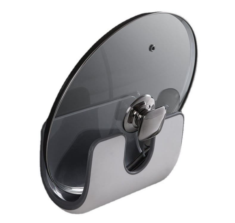 Jednoczęściowy, szary, nieperforowany wspornik ścienny na pokrywki garnków, z haczykiem, do desek do krojenia i innych przyborów kuchennych.