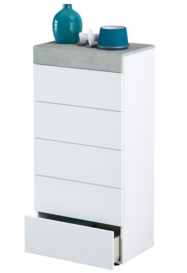 Cassettiera bianco opaco e cemento 61x40x118 cm - 2