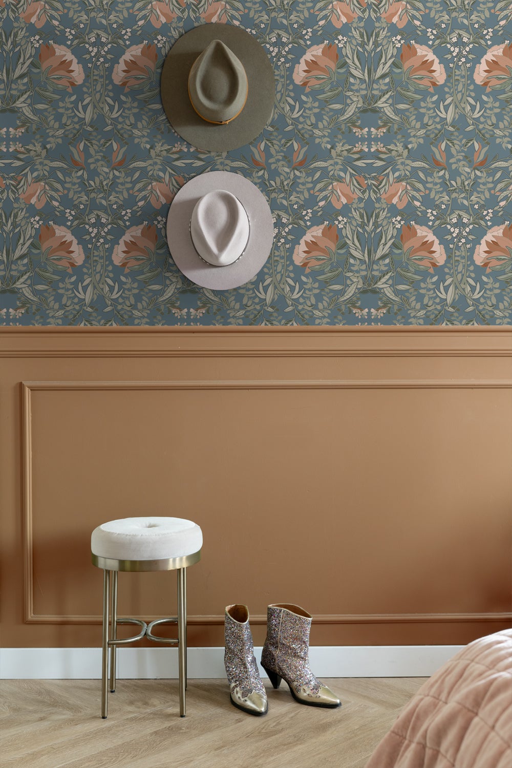 Papier peint fleurs vintage de style art nouveau bleu gris - 53 cm x 10.05 m - ESTAhome - 6