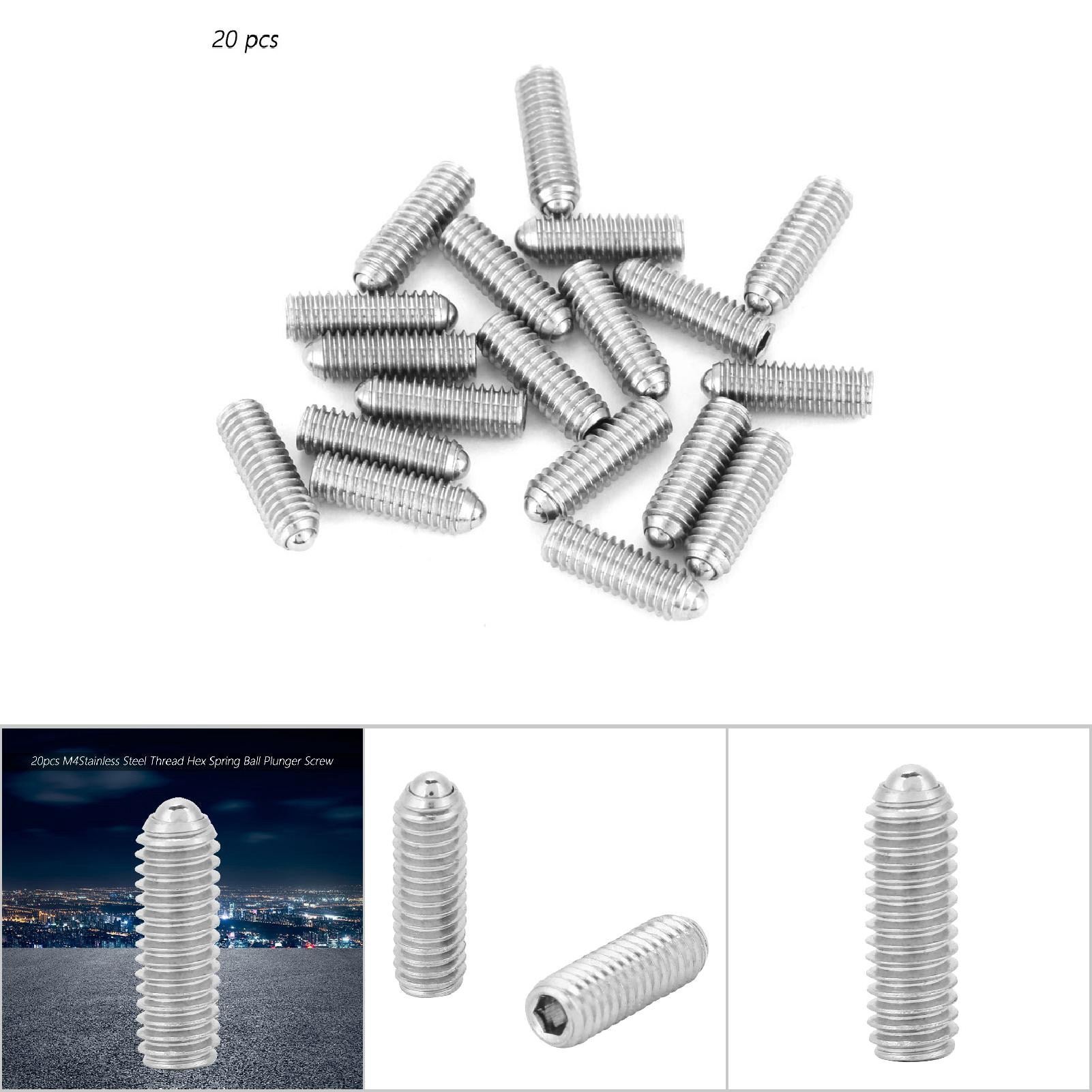 20 viti a sfere esagonali filettate in acciaio inossidabile con molla (M4 x 12) - 4