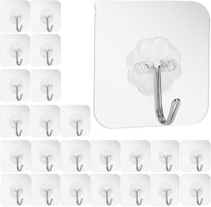XWCHASA 24 ganci adesivi magici, ganci trasparenti con raschietto, ganci adesivi extra forti senza fori, per cucina, bagno, parete della porta, camper
