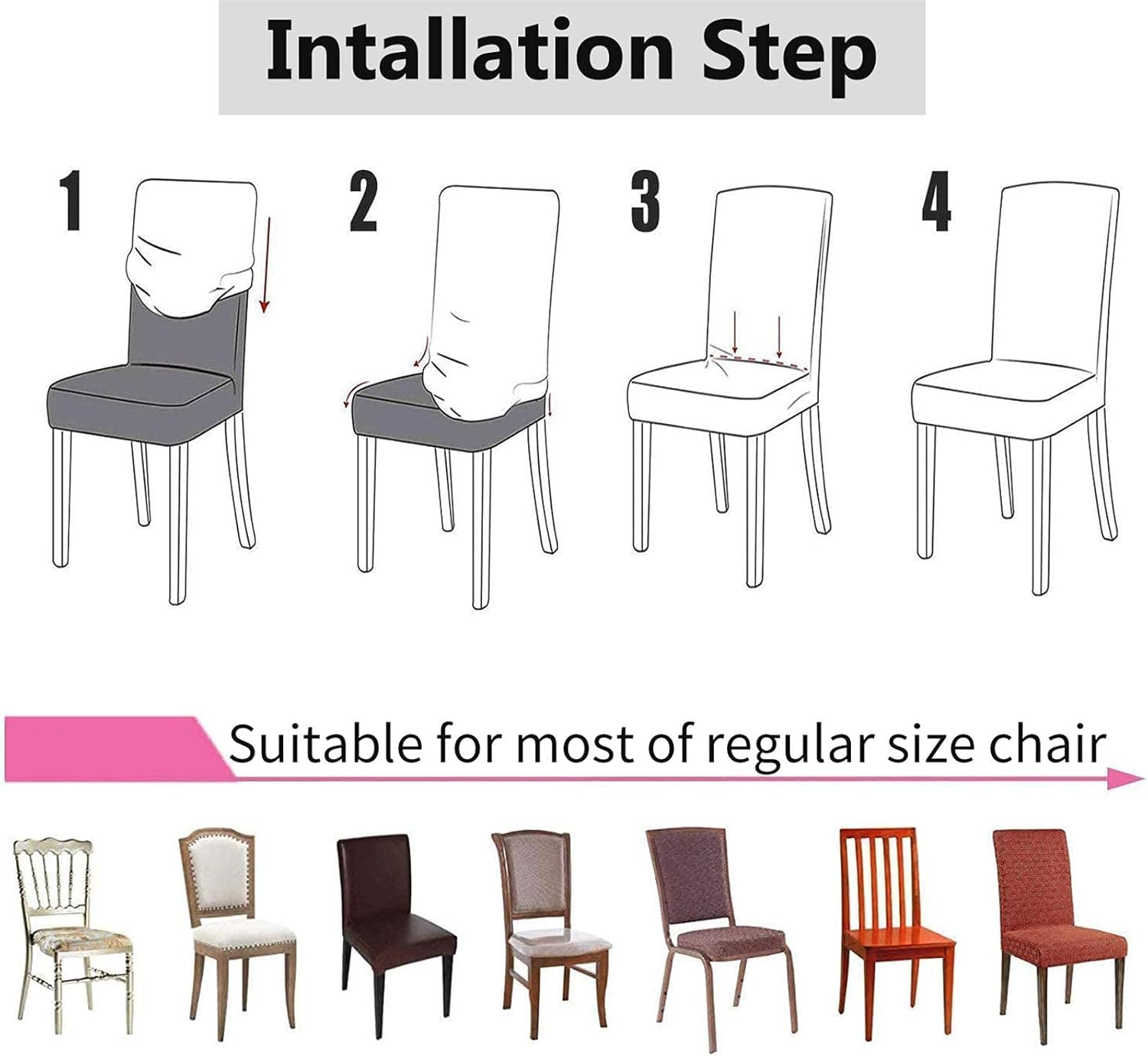 Conjunto de capas elásticas para cadeiras, 6, capa protetora universal, removível, lavável e durável para cadeiras de jantar, para casa e hotel - 6