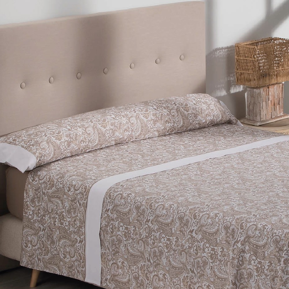 Nalui juego de sábanas cama 180 atenea beig / blanco tejido polycotton, lavable a 30º y fácil planchado