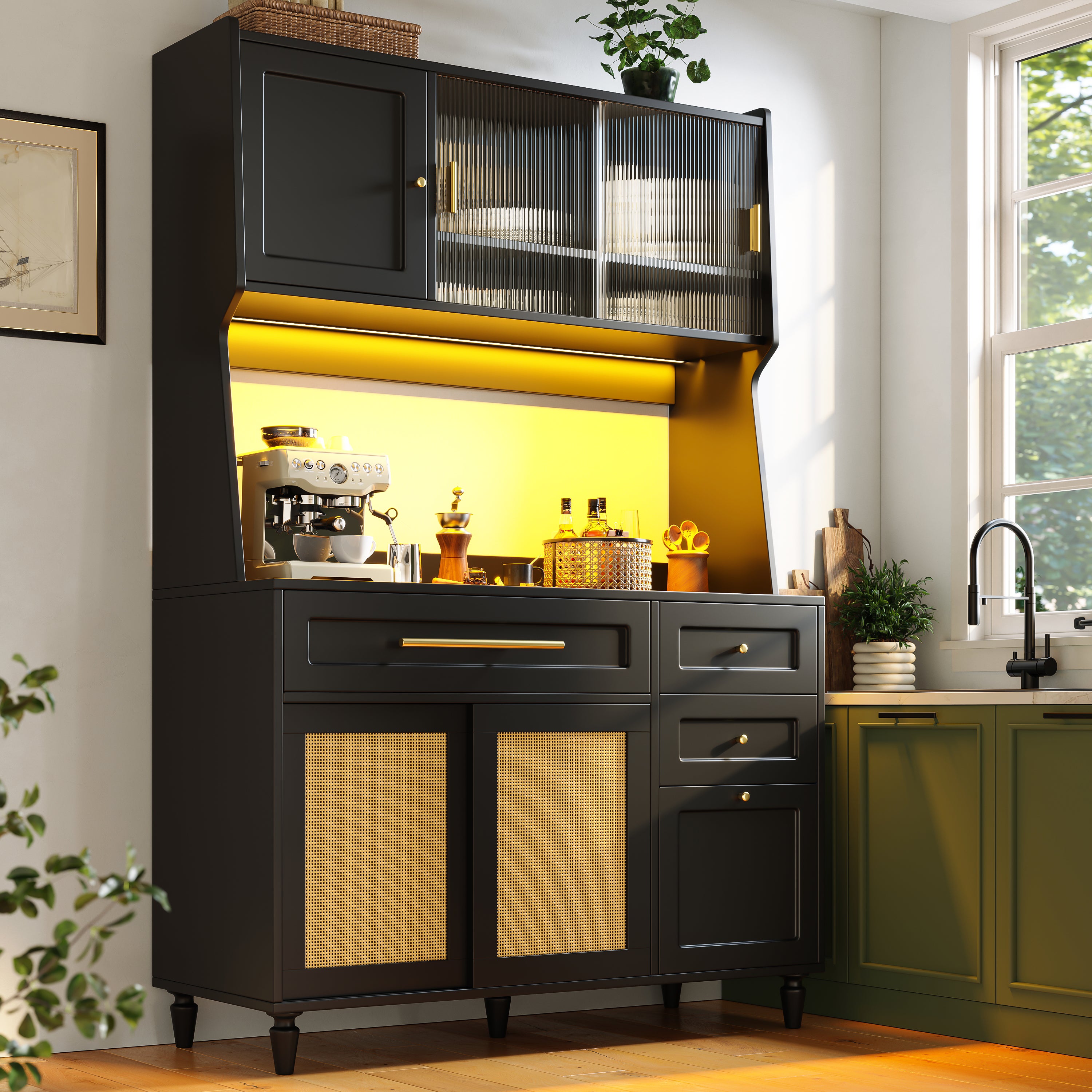 Huayz Armadio da cucina 120 x 60 x 90,5 cm, 3 cassetti e 3 ante, design marmo bianco, ripiani regolabili, design zona bar – Utensili da cucina eleganti e pratici