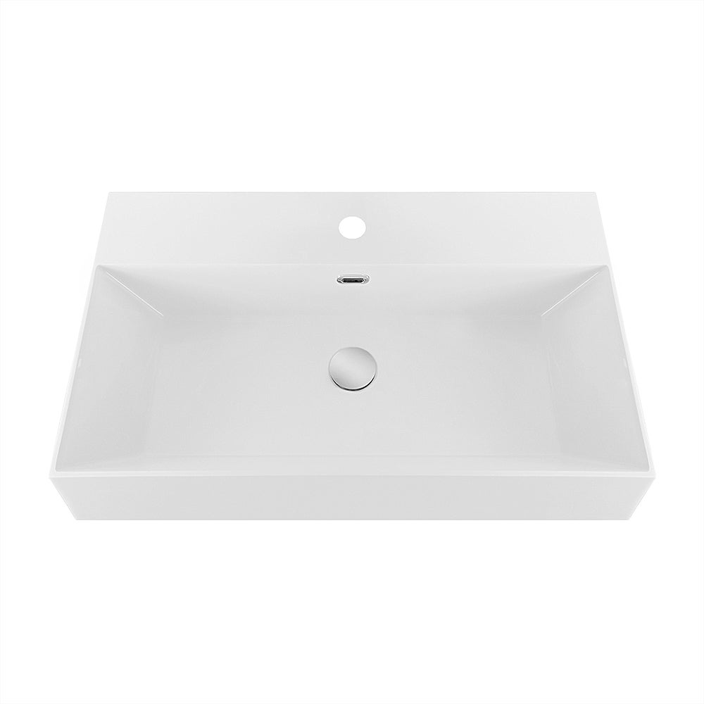 Lavabo Da Appoggio In Marmo Resina Bianco Lucido - 60x48x10 Cm, Con Foro Rubinetto E Troppopieno, Colossum18 - Foto 9