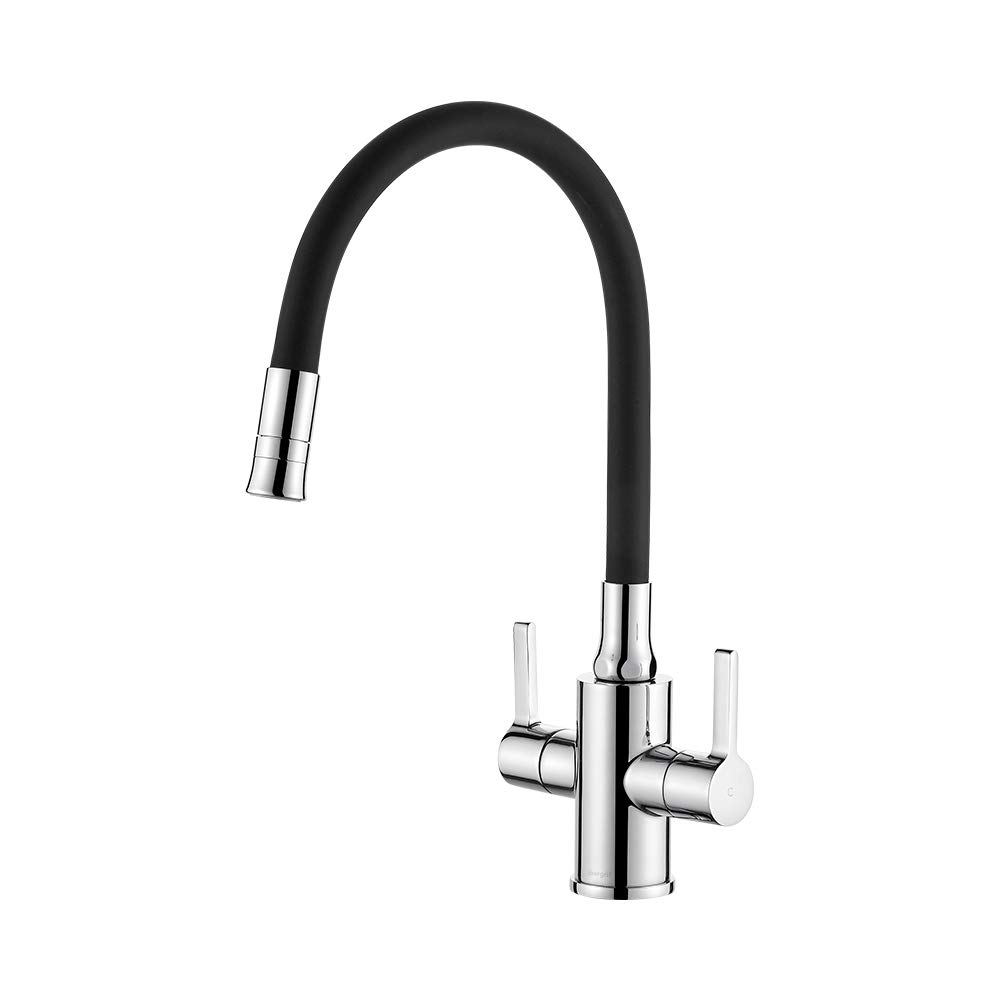 Rubinetto Cucina A Parete Ibergrif - Design Moderno Con Beccuccio Flessibile, Nero E Cromo - Foto 7