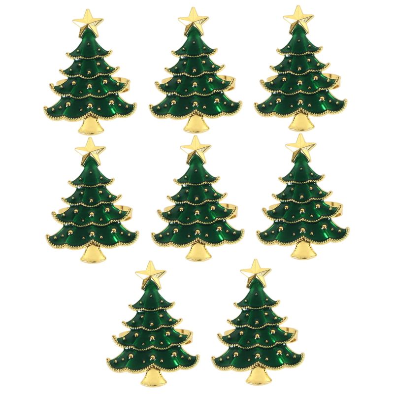 Set 8 Portatovaglioli Natalizi Con Decorazioni - Lega E Strass, Albero Di Natale, Cervo, Campane