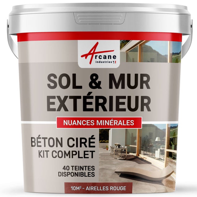KIT BETON CIRE EXTERIEUR : Pour sol, mur, terrasse, balcon, escalier - 10 m² (en 2 couches) Airelles Rouge - ARCANE INDUSTRIES