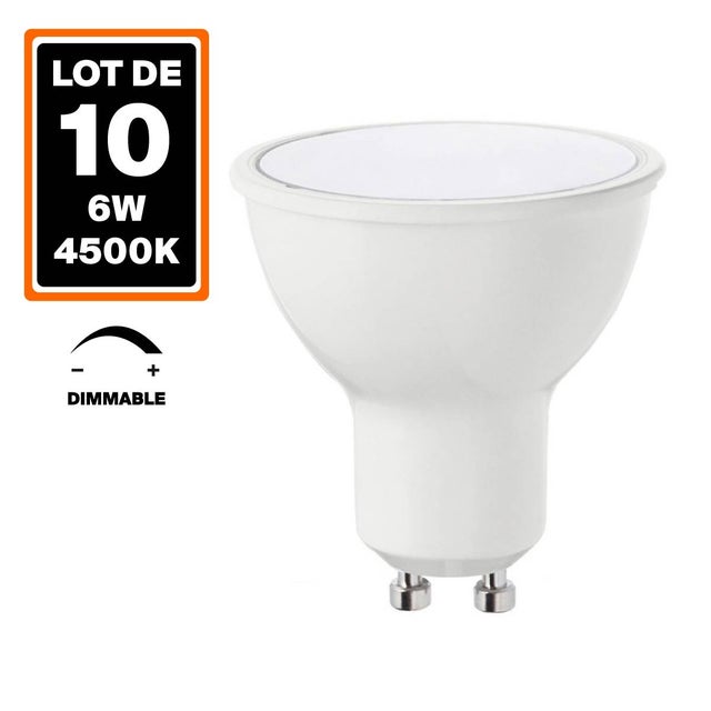 10 Ampoules GU10 6W Dimmable Blanc Neutre 4500k Haute Luminosité