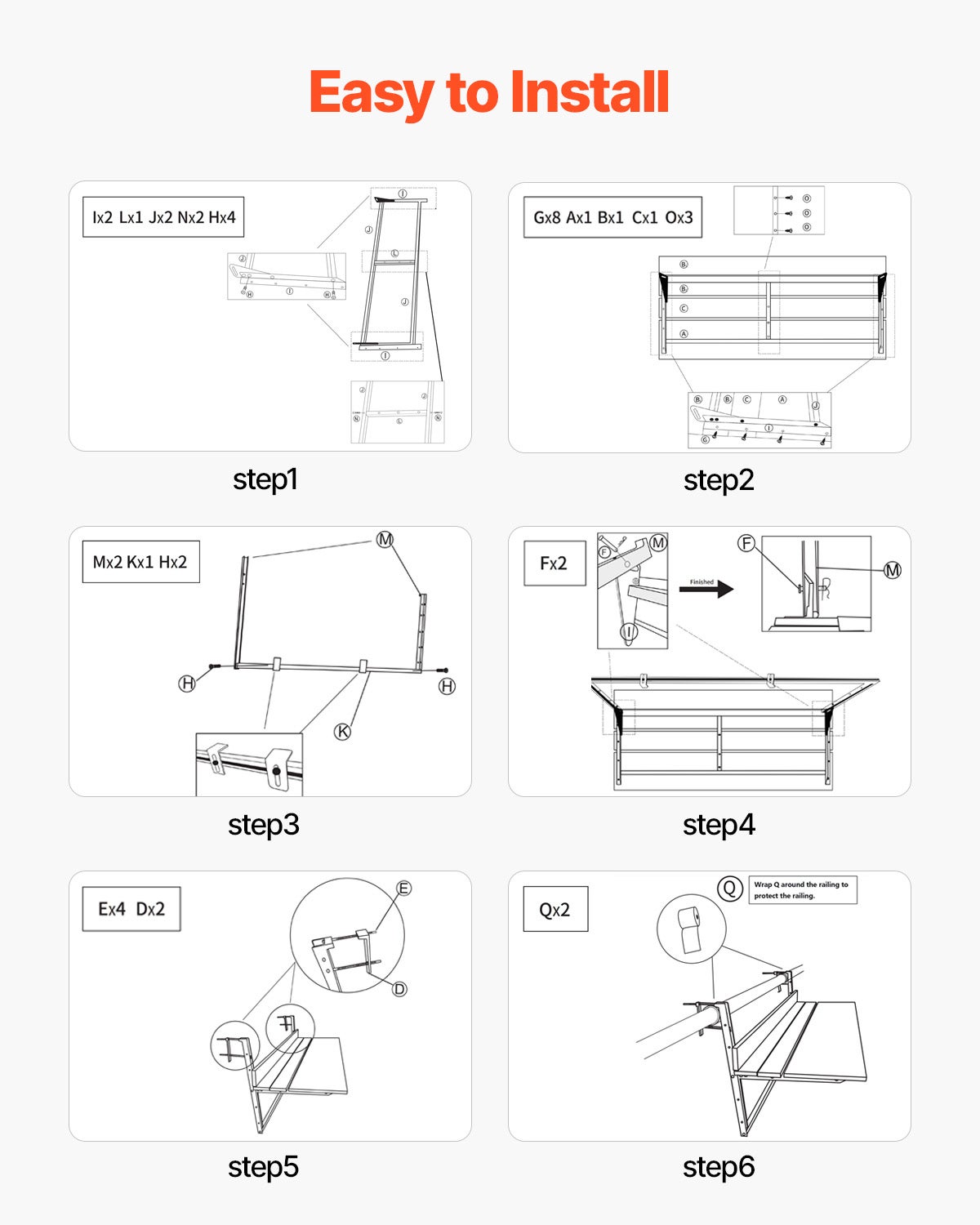 Table Suspendue Balcon,VEVOR 1000 x 485 x 480 mm,Table Pliante pour Balustrades Extérieures,avec Plateau 1000 x 345 mm,Réglable sur 5 Niveaux - 4