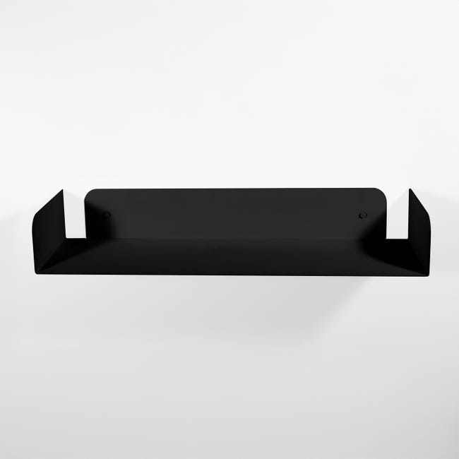 Mensola Da Parete In Metallo Verniciato Nero 60x11x20 Cm - Portalibri Moderna, Made In Italy