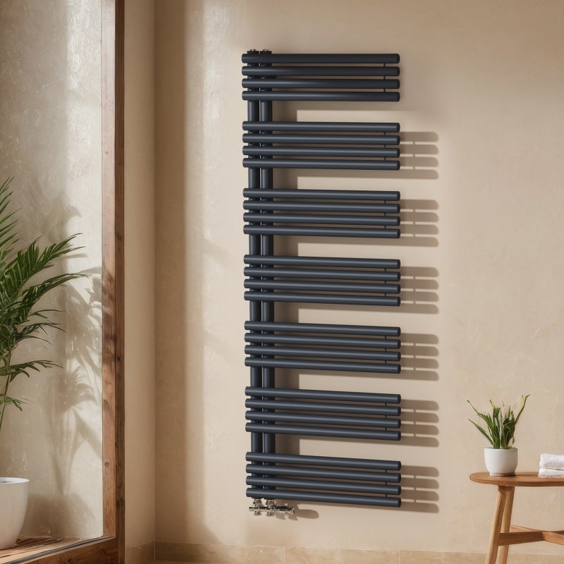 EMKE Grzejnik Łazienkowy 1075W, 166,5x60 cm, 6 bar, do 7 m² – Antracytowy