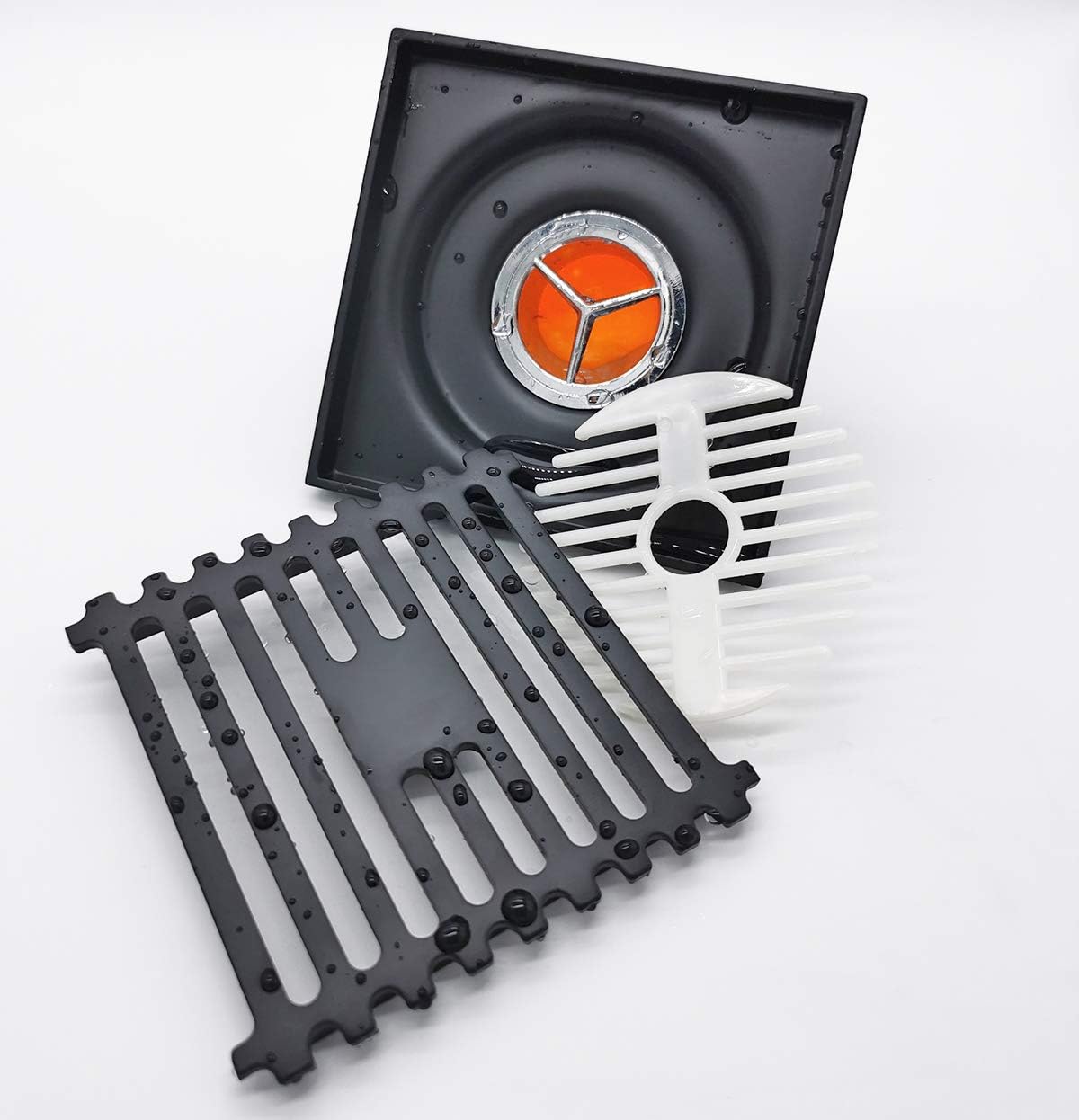 Caniveau de douche carré en acier inoxydable, anti-odeurs, 100 mm de côté, noir. - 5