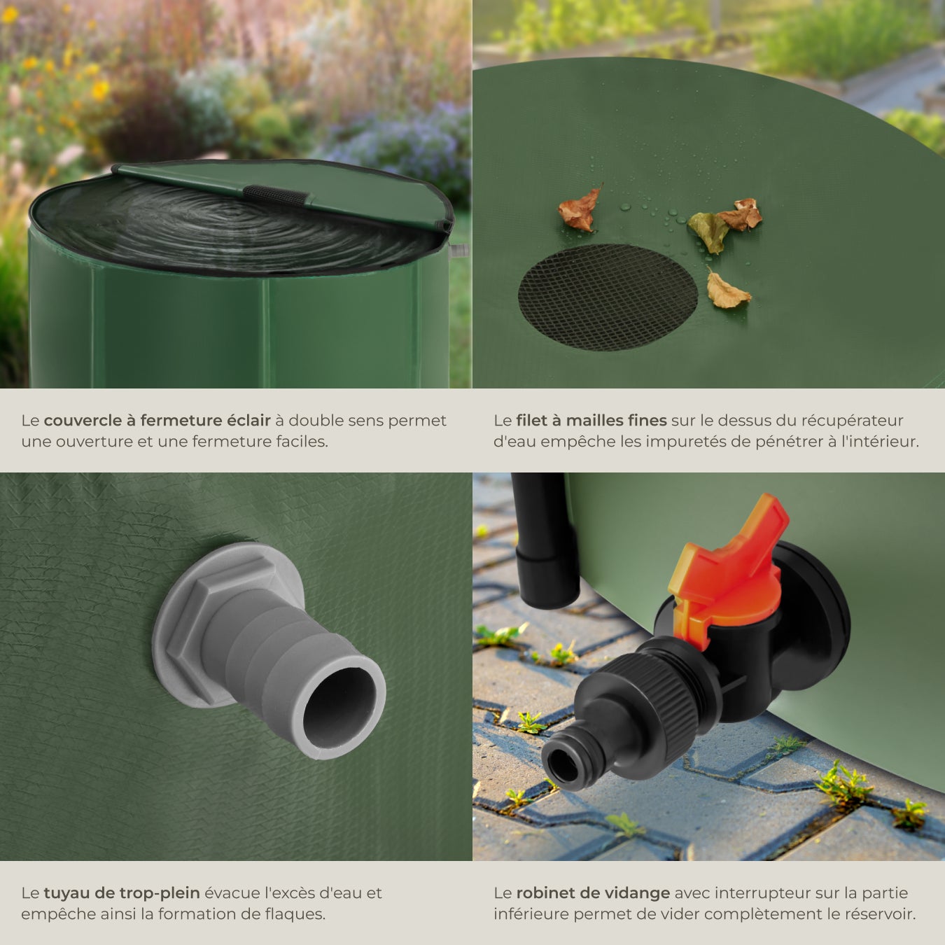 TECTAKE Depósito plegable para agua de lluvia Con grifo y protección contra el desbordamiento - 4