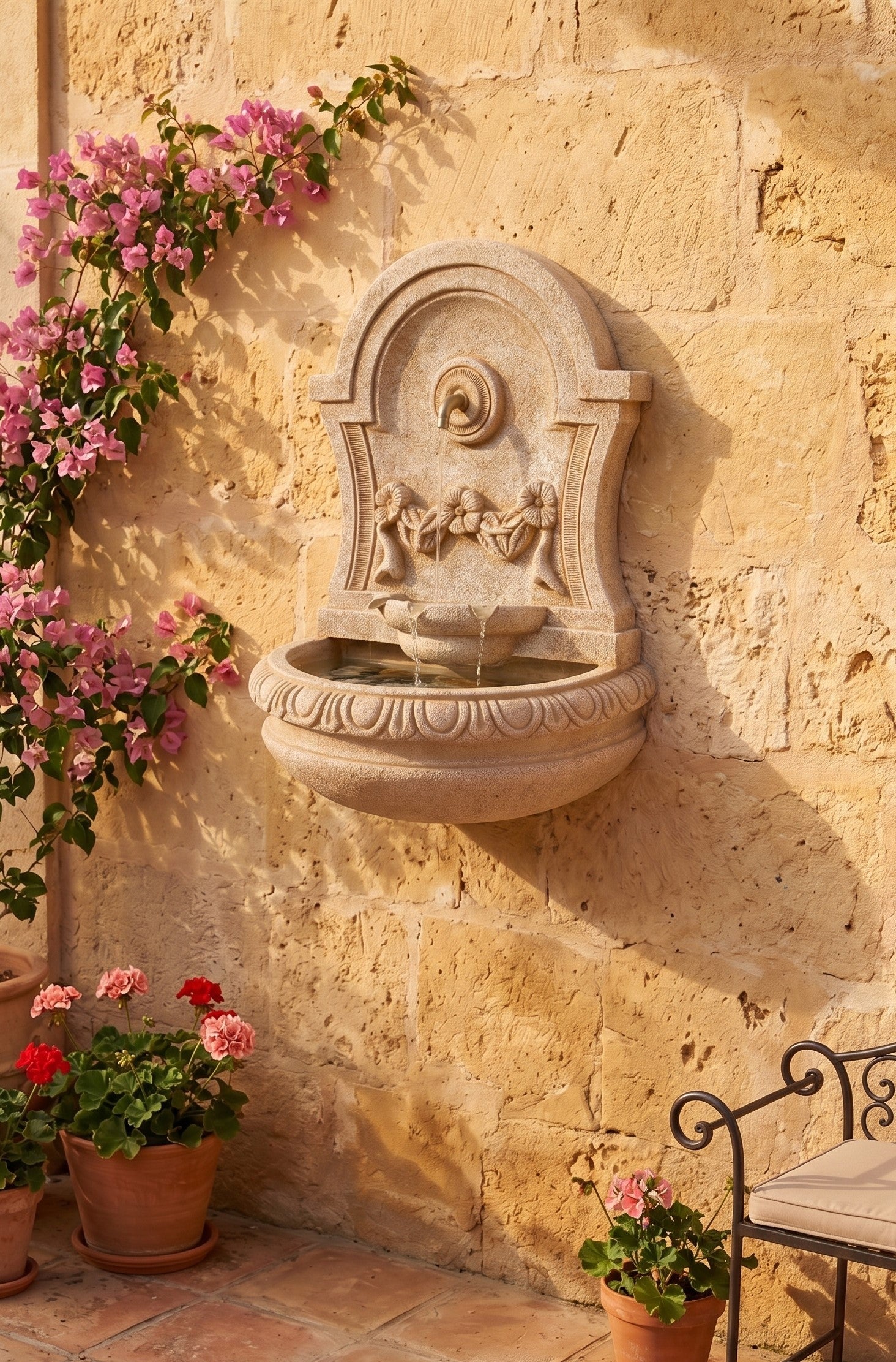 Fontaine de Jardin suspendue HADAR 45x15x67cm. Avec pompe Betón Pierre. Couleur Ocre - 3