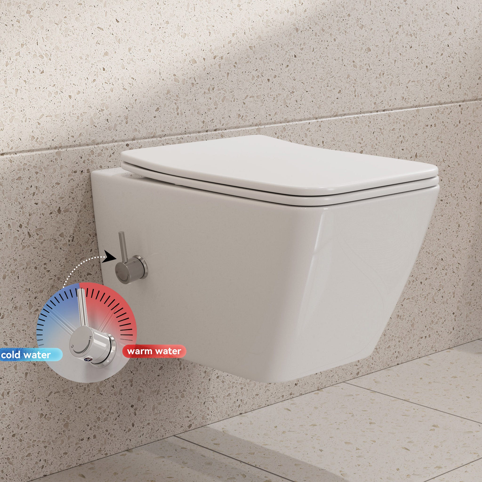WC Sospeso Senza Bordi In Ceramica, Set Completo Con Sedile Soft Close E Abbattimento Automatico, 53x36x36 Cm, Risciacquo Potente, Facile Da Pulire, Design Salvaspazio Per Bagno Moderno